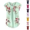 Women's Fashion Color Printing Short-sleeved Button Round Neck Casual Tops