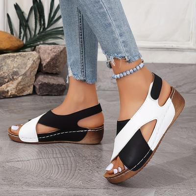 Damessandalen met contrasterende kleur, Peep Toe Slingback schoenen met zachte zool, comfortabele zomersandalen voor buiten