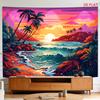 Sunset Beach Tapestry Polyester Wall Hanging Palm Trees Ocean Waves Mountains Living Room 180x280cm