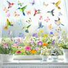 Jarní samolepky na okna Statické samolepky Ptáci na větvích s květinami a motýly pro skleněné dveře Domácí dekorace