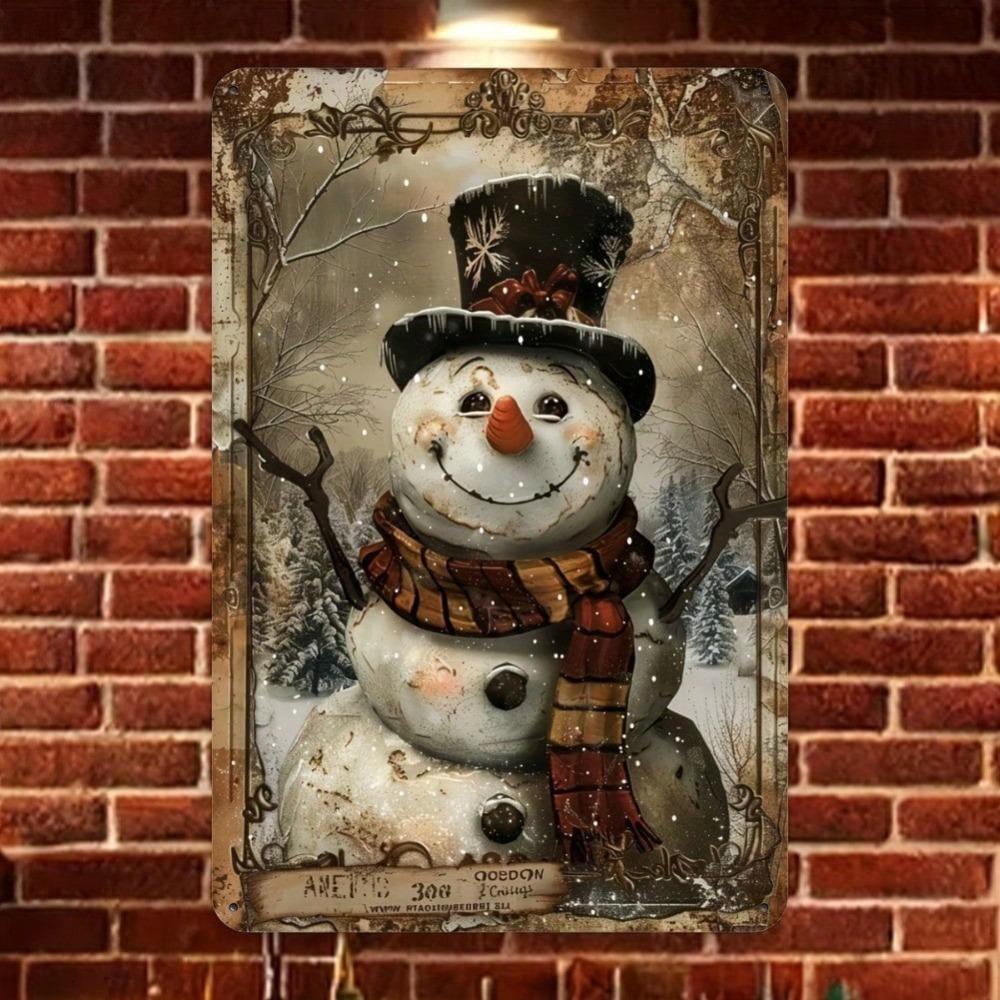 Vintage Snowman Metal Tin Sign 8x12 Inch for Christmas Indoor Outdoor Wrought Iron Wall Art Home Office Garage Decor