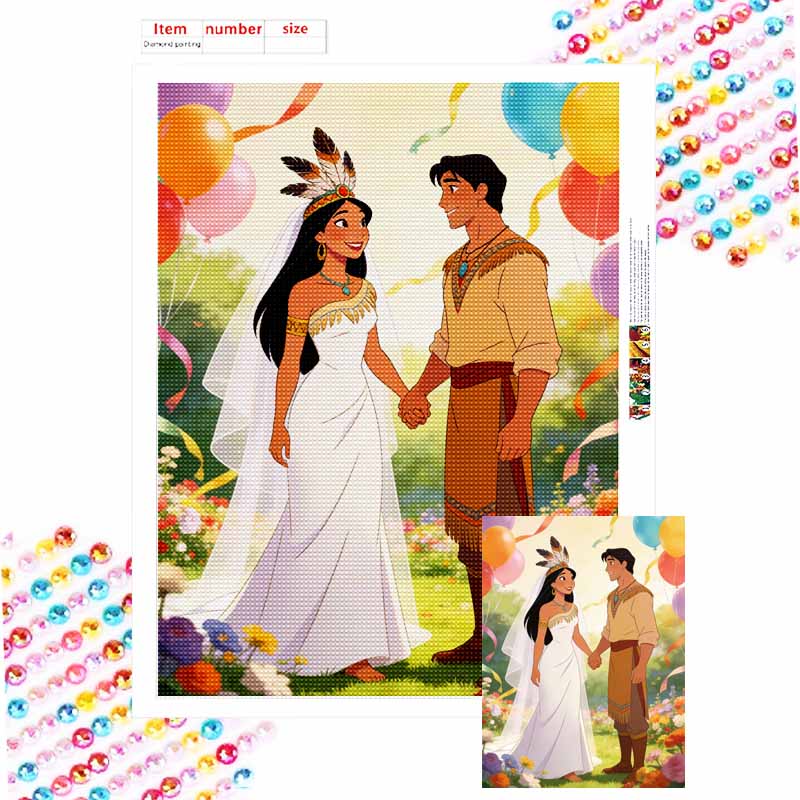 Disney diamond painting handmade diy flat 5D Pocahontas and John Smith wedding painting art home decoration Round 20x30cm