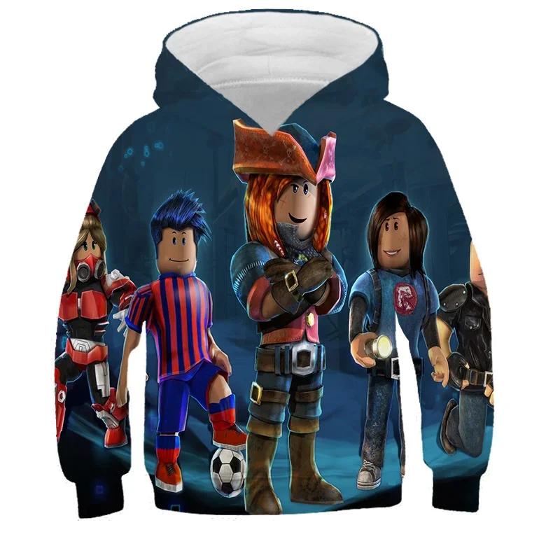 Wiosenne Dziecięce Dziewczęce Bluzki Ubrania Dziecięce 4-14 Lat MINISO Chłopięca Zabawna Gra Robloxing Bluza z Kapturem z Nadrukiem 3D Kreskówkowa z Długim Rękawem Dziecięca Bluza