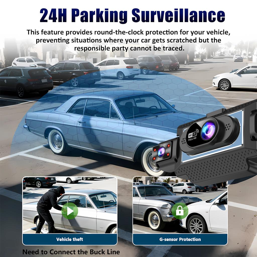 4-Channel 360° Dash Cam for Cars – WiFi APP, 1080P, 4 Camera Lenses, Rear View, Video DVR