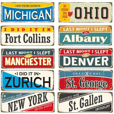 15x30cm Popular City Name License Plate Bar Wall Decoration Tin Sign Vintage Metal Sign Home Decor Painting Plaques Poster