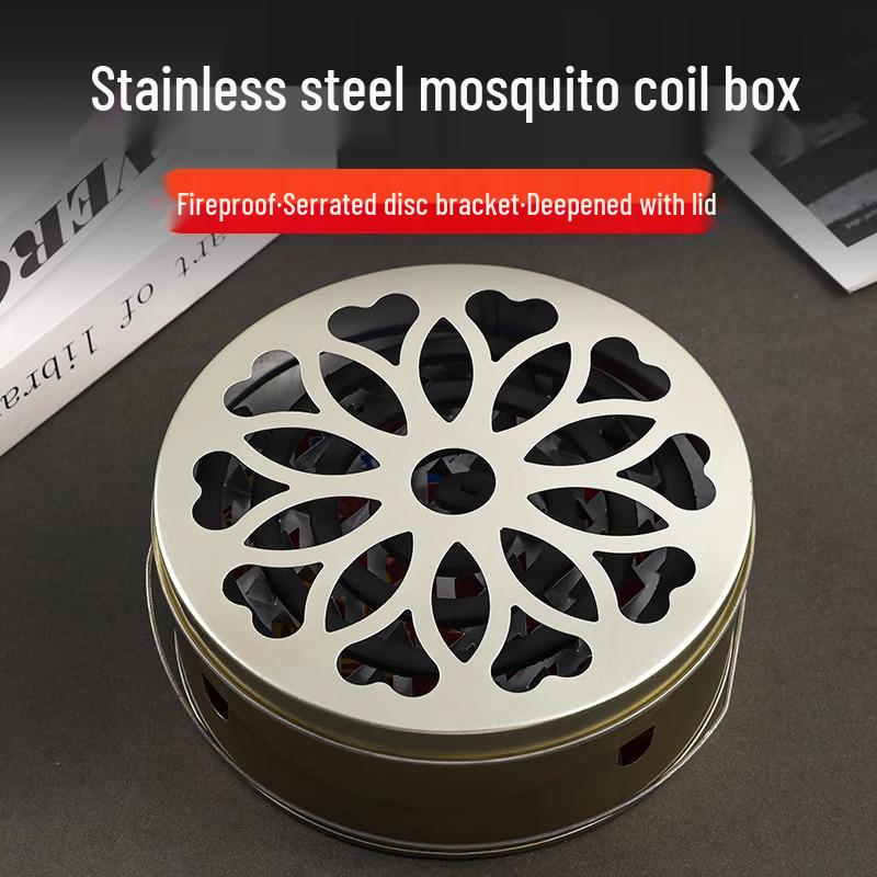 Portable Fireproof Stainless Steel Mosquito Coil Box with Cover and Ash Tray