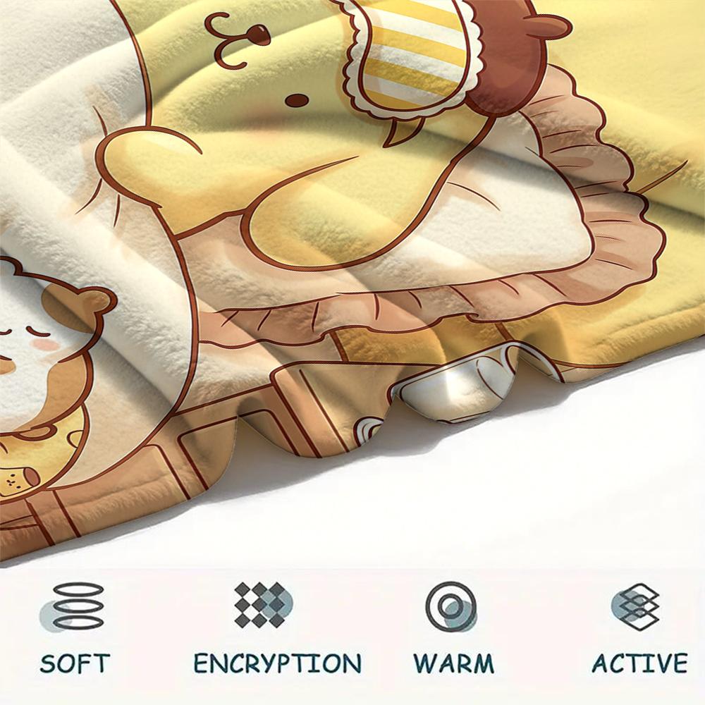 1PC Pompompurin Print Flannel Blanket, High quality All Seasons, Home Decor, Warmth and Comfort, Perfect for Christmas Gifts