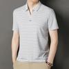 Men Striped Lapel Casual Business Breathable Short Sleeve Polo Shirt