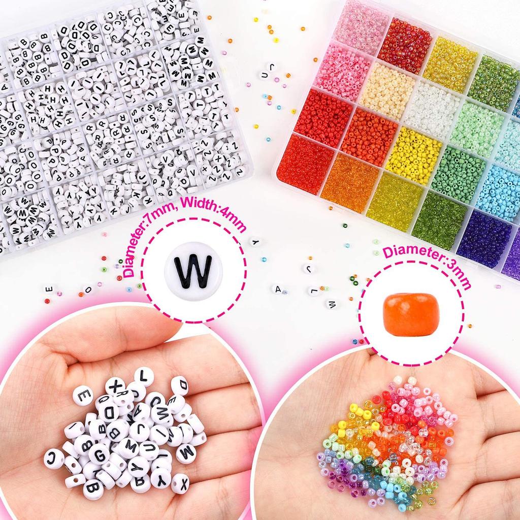 Diy Bead Set 10800 3Mm Glass Beads And 1200 Letter Beads Bracelet Jewelry Necklace
