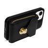 For iPhone 15 Card Slot Phone Case PU Leather Coated TPU Zipper Pocket Kickstand Cover with Shoulder Strap