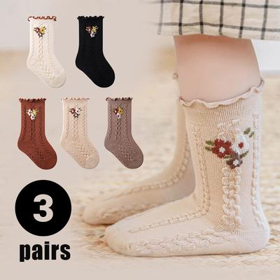 3 Pairs Baby Girl Socks Toddler Foral Cotton Autumn New Infant Tube Socks Newborn Princess Socks For Girls