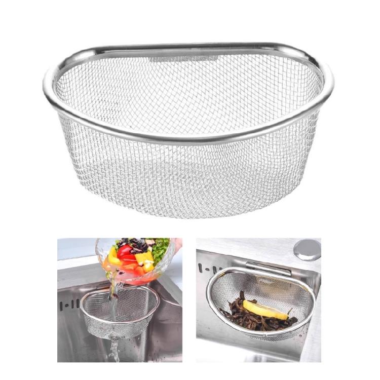 Metal Kitchen Drain Strainer Flexible Basket Sink Accessory Drain Strainer Food Scrap Catcher Stainless Steel Texture