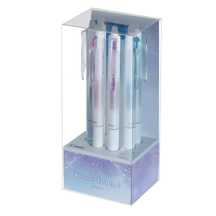 Pilot Keserame Erasable Glitter Ballpoint Pen 0.7mm 6-Color Set LKKB-138F- Pastel Colors