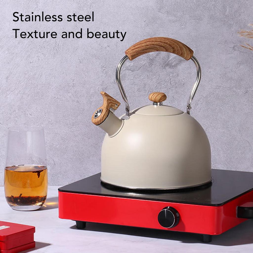 Whistling Kettle Stainless Steel Tea Kettle 2.5L Whistling Tea Pot Ergonomic Handle Teapot Beige