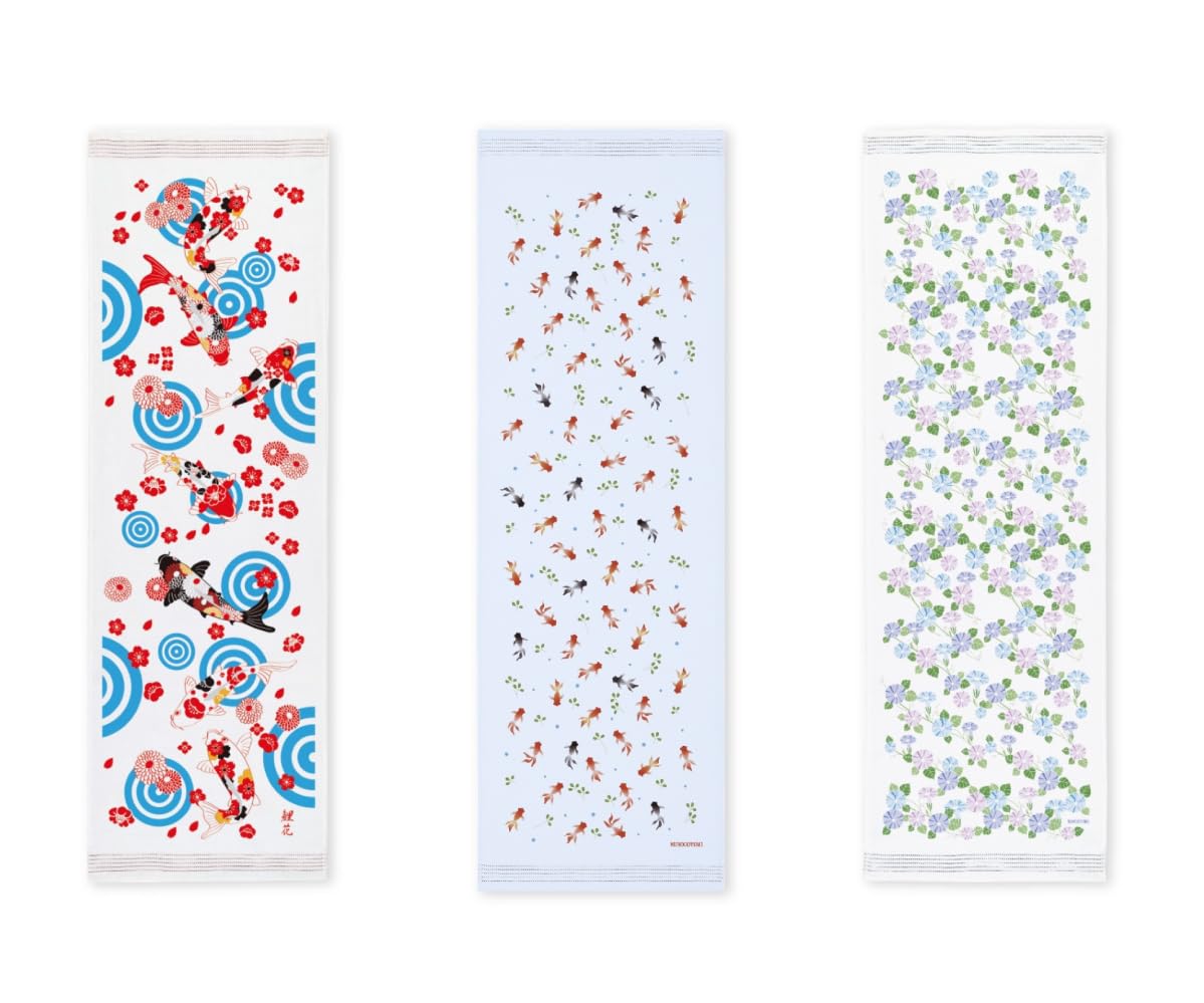 

Kontex (Contex) 3-Piece Tenugui Towel Set, Face Towels, Nugogoyomi (Nishikigoi Carp, Aquatic Plant Goldfish, and Shibori Morning Glory)