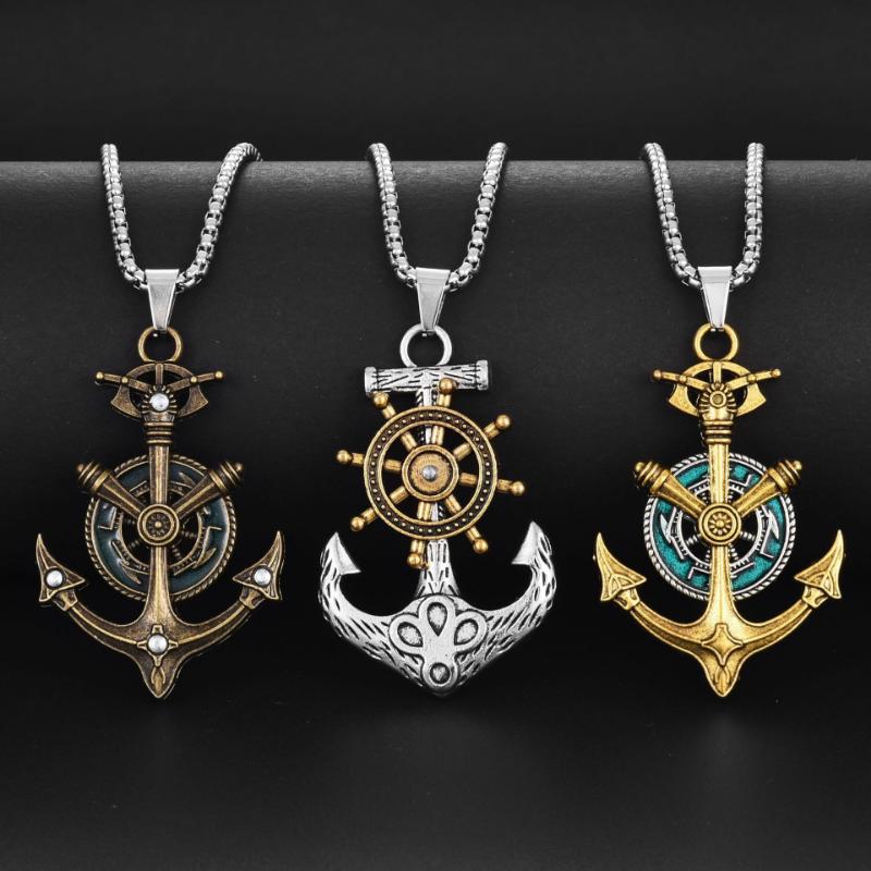 Retro Medieval Boat Anchor Necklace Accessories Street Retro Style Hip-hop Street Necklace for Boys