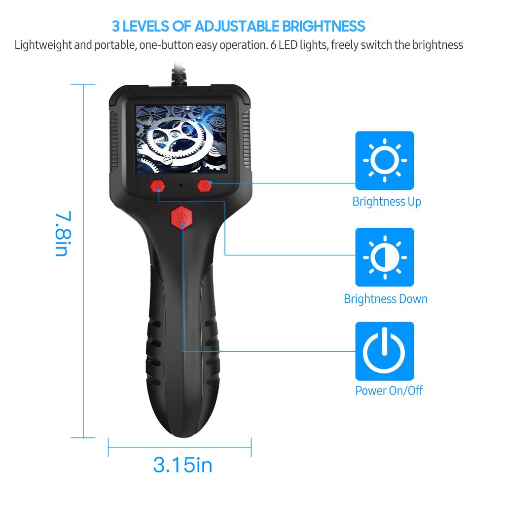 P100 Industrial Endoscope 8mm 1080P Digital Borescope IP67 Water Tight Snake Scope Camera Handheld Inspection Camera