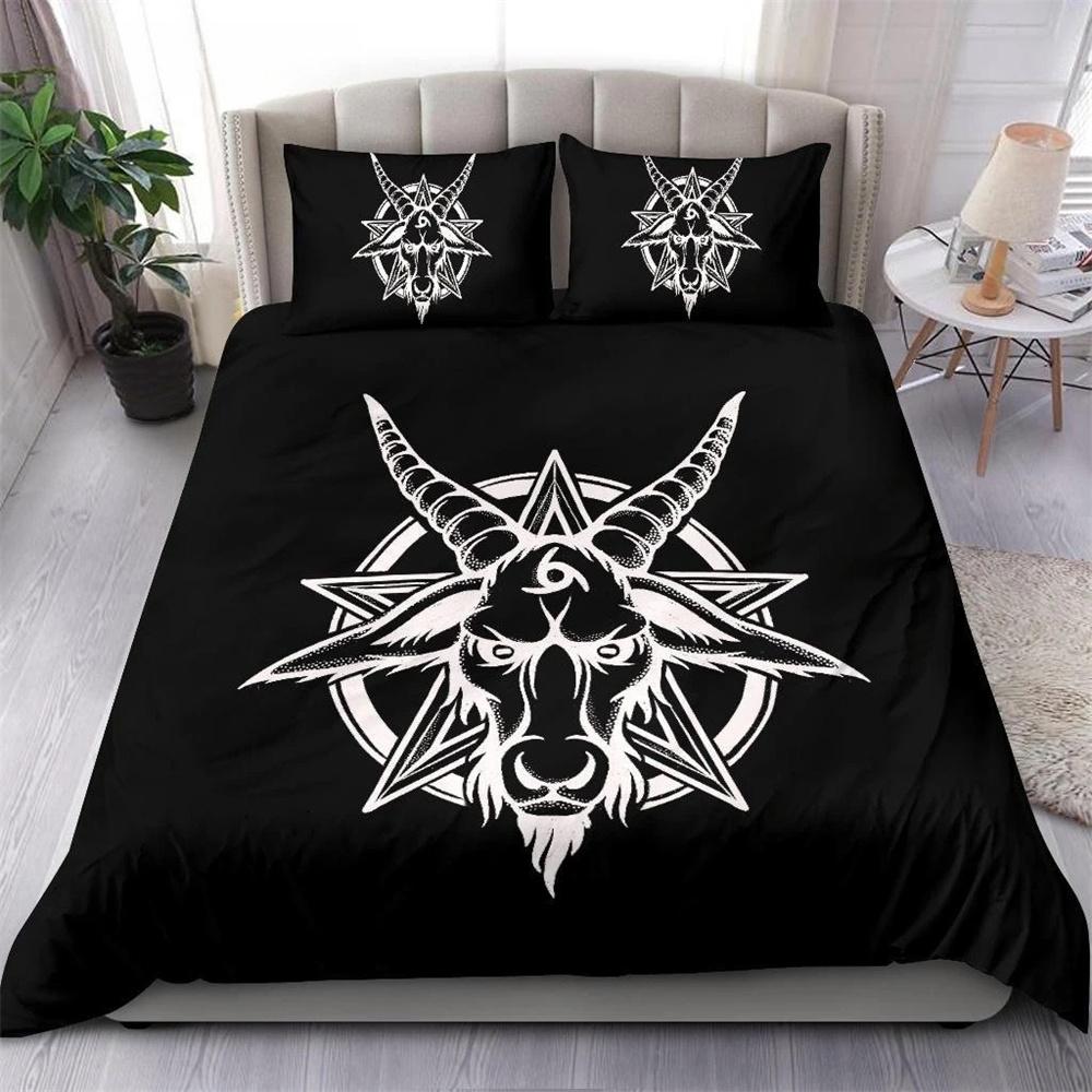 Skull Skeleton Satanic Goat Skull Duvet Cover Set Trophy Demon Breed Bedding Sets Night Blue Pink Satanic Baphomet Quilt Cover