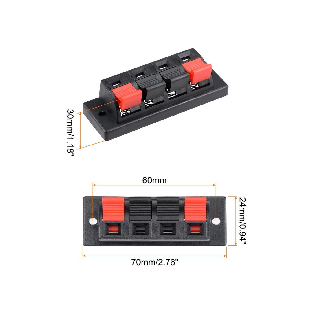 Rebower Spring Push Release Socket Speaker Terminal Connector for Speakers and Audio Players 2pcs 4-Position 3x3.8mm / Red/Black /
