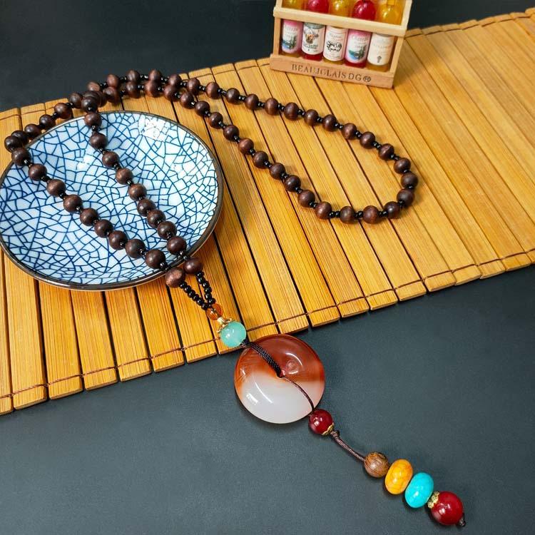 New retro ethnic style safety buckle sweater chain cotton and linen clothing accessories long necklace women