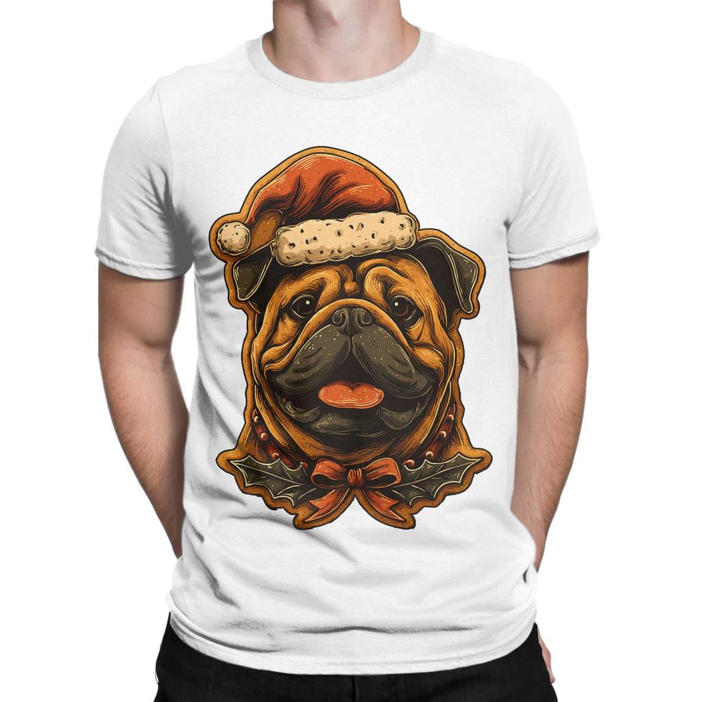 Streetwear T Shirt Summer Christmas British Bulldog with Santa Hat T-Shirts  Cotton Tshirt for Male Short Sleeve Top Tees