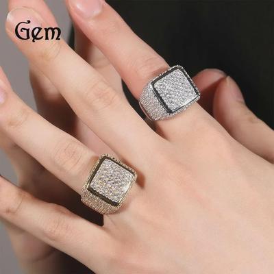 European-American Retro Hip-Hop Square Ring: Copper with Zircon for Trendy Men