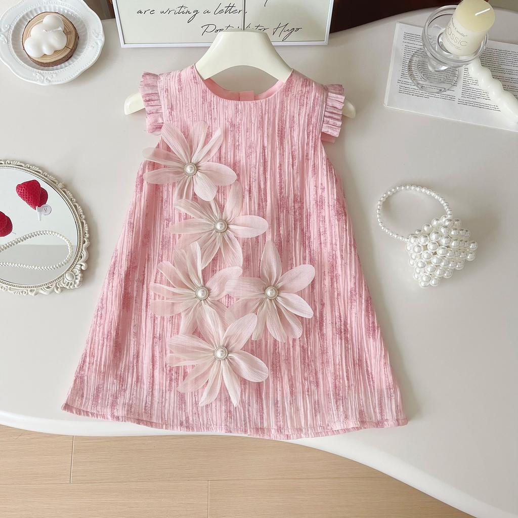 Cute Sleeveless Floral Princess Dress For Girls Summer Sweet Children Clothing Party Wear Casual Outfit