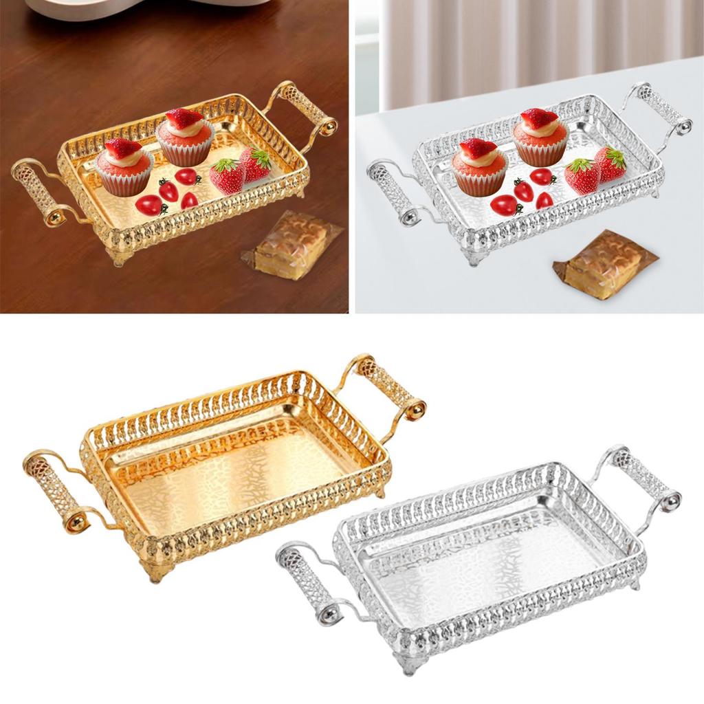 Table Decor Tray with Handles Cosmetic Rectangle Iron 45x20cm Makeup Organizer