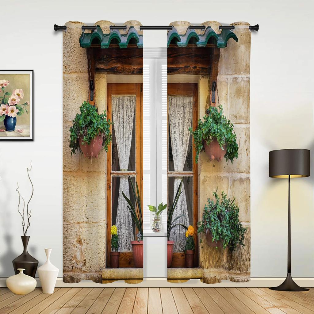 Średniowieczne Drewniane Okna Ścienne Stare Brązowe Zasłony Budynkowe do Pokoju Dziecka Salon Draperie Kuchenna Zasłona Okienna Dekoracja Domu