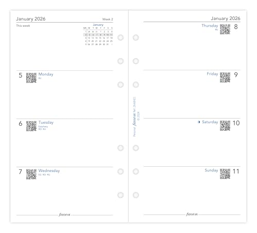 Filofax System Planner Refill, 2026, January Start, Bible Weekly, White, 26-68421, Officially Imported