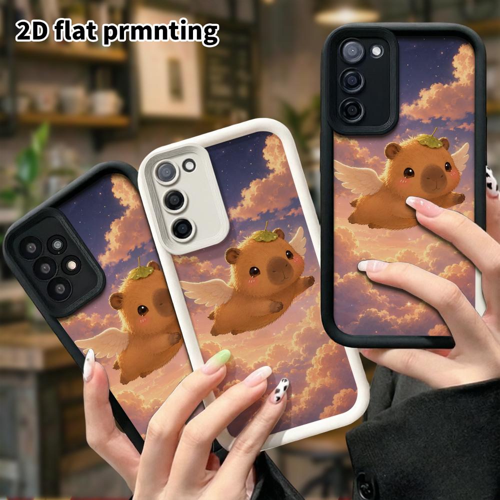 Phone Case: 2D Flat Samsung Galaxy A34 A35 M05 M06 S20 S22 S21 FE Plus 5G Step Protection Case, Angel Wings Capybara, Christmas and Halloween Gifts