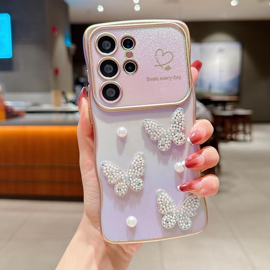 Husă Telefon Mobil Samsung S25edge Mătăsos Colorat Galvanizat S24 Ultra Val de Dragoste Perlă Fluture S23