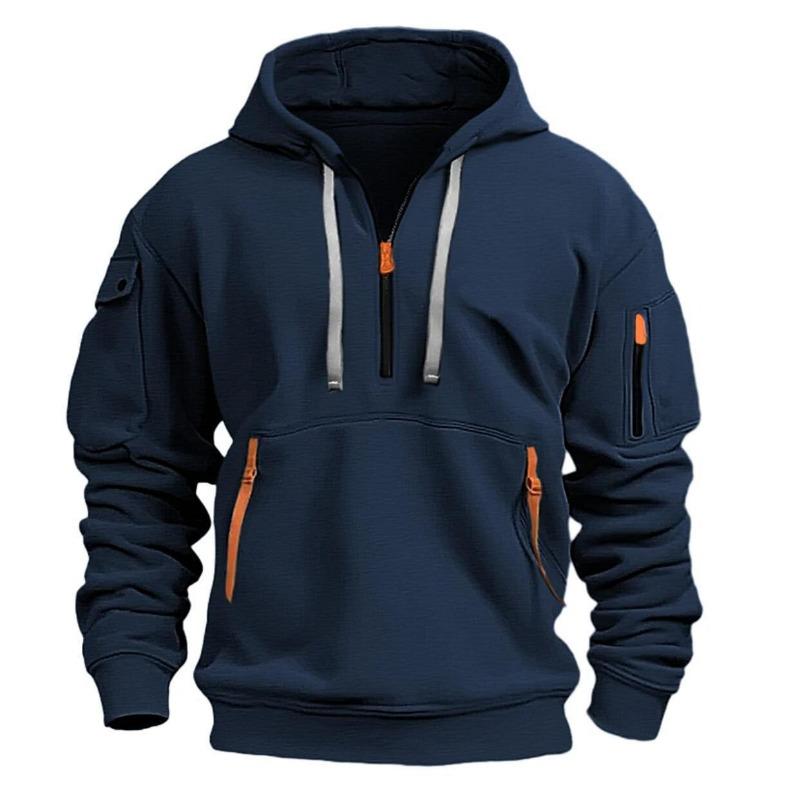 Frühling Herbst Herren Kapuzenpullover Reißverschluss Multi Pocket Besticktes Abzeichen Kapuzenpullover Sport und Freizeit Sweatshirt Kapuzenpullover & Sweatshirts (Herren)