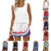Women’s Summer Casual Two Piece Set Sleeveless Square Neck Tank Top and Printed Drawstring Shorts with Pockets for Outdoor and Sports