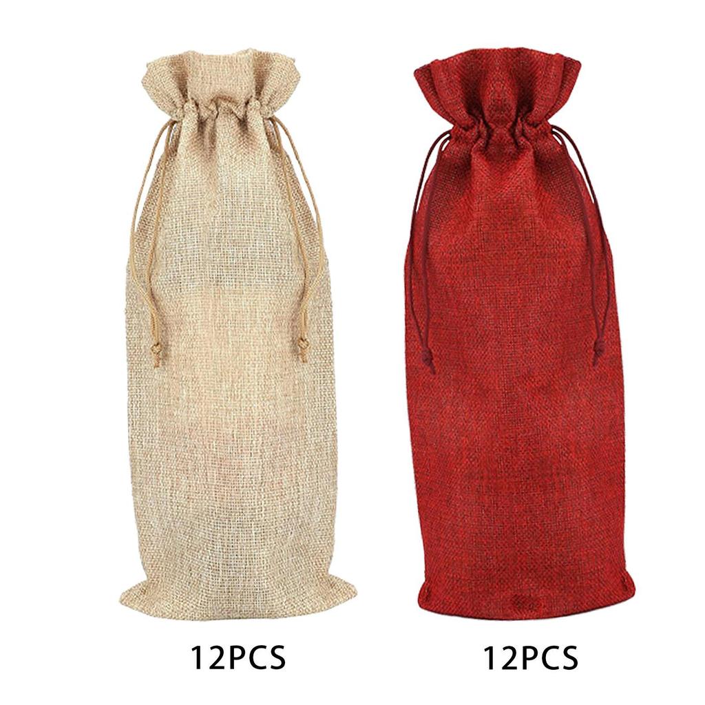 12x Burlap Bottle Bag Carrying Bag Bottle Gift Bag for Holiday Wedding Party