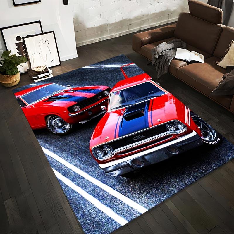 

Red Classic Muscle Cars with Black Racing Stripes on Asphalt Road Modern Design Suitable for use as an anti-slip1 for1room and bedroom sofas 40x60cm( 15x23in )