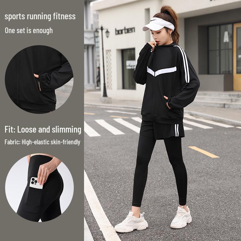 Plus Size Yoga Fitness Suit: Tummy Control Slimming, Loose-Fit, Five-Piece Set for Running and Gym, fits up to 200 lbs.