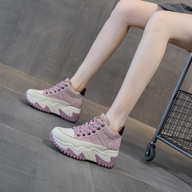 Leather dad shoes women's autumn 2025 new inner height increase casual fashion sports shoes thick sole inner height increase women's shoes