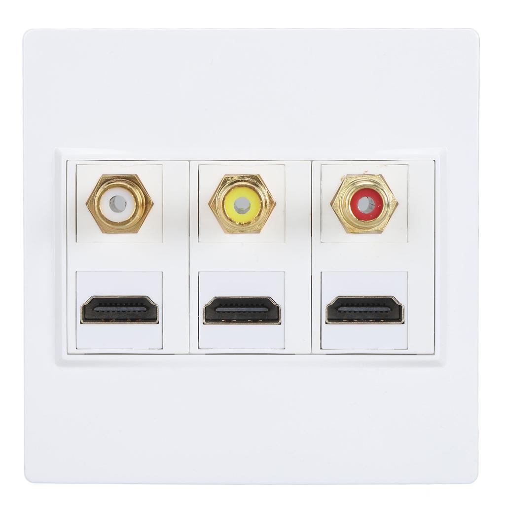 86mm Wall Plug Plate 3 Port HD Multimedia Interface 3 Port RCA Wall Plate HD 4K 1080P 60Hz