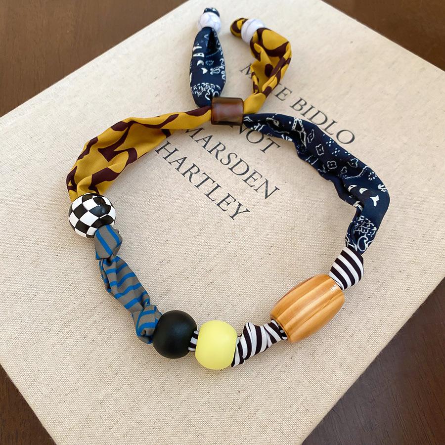 Retro style coffee fabric acrylic love necklace light luxury sweater chain versatile necklace women