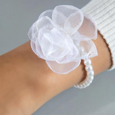 Korean Style White Fluffy Flower Pearl Bracelet Women's Jewelry Pure White Wedding Matching Bridesmaids Bride Wrist Flower Jewelry