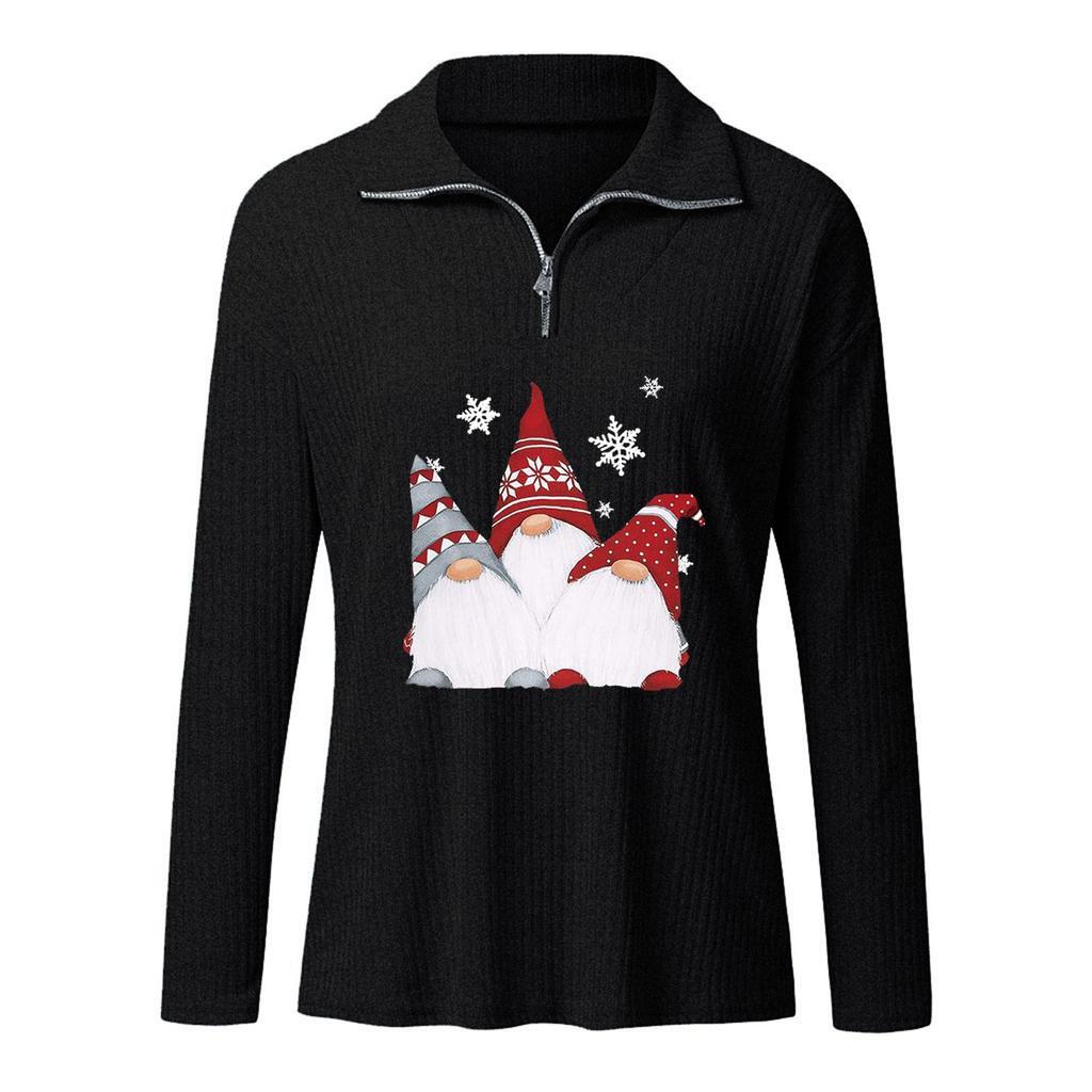 Women's Fashion Loose Warm Festive Christmas Print Zipper Long Sleeve Knitted Sweater Women's Sweater