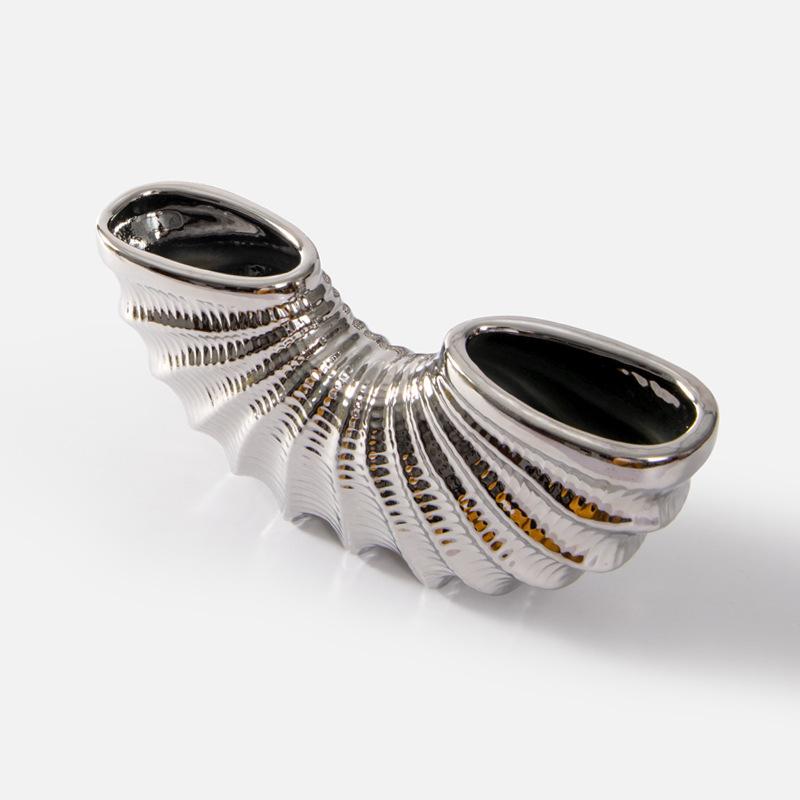 Gyllene Skal Keramisk Vas Geometrisk Halvcirkel Konkylie Blomsterarrangemang Tillbehör Blomvas Vardagsrumsdekoration