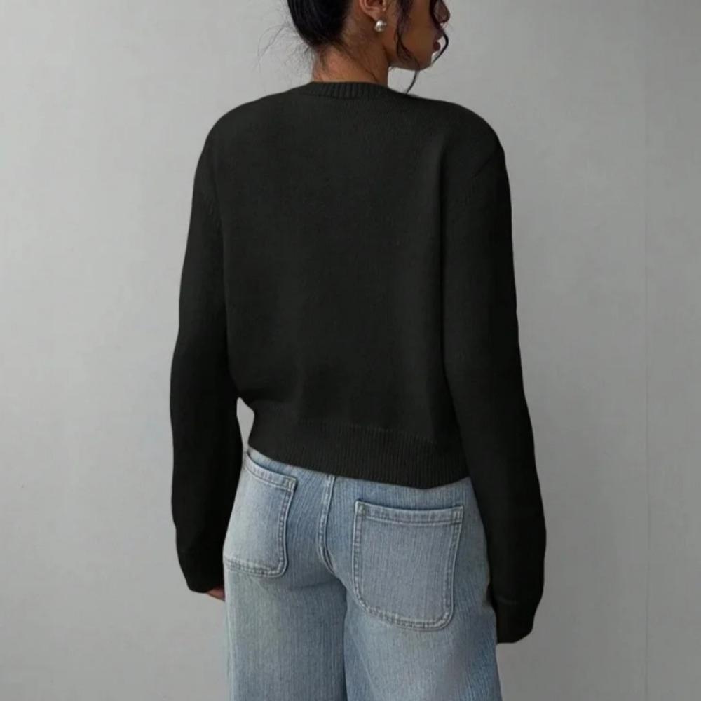 VAYLA Basics Ležérní jednobarevný kulatý výstřih dlouhý rukáv volný zkrácený dámský svetr kardigan