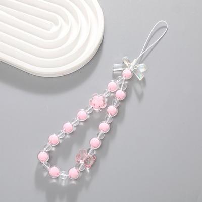 Bow Knot Phone Case Wrist Ring Candy Colored Beaded Phone Charm New Cellphone Pendant  Women