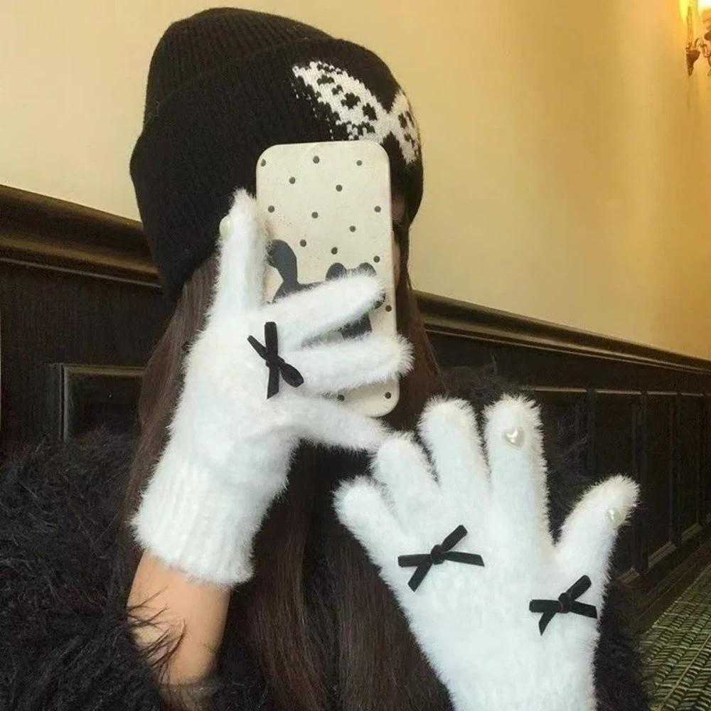 Thickened Women Bow-knot Warm Gloves Protection From Cold Outdoor Skiing Gloves  for Men and Women