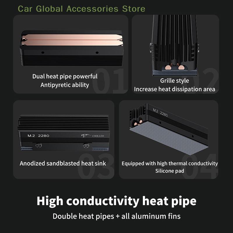 SSD-V3 2280 M.2 Dual Heat Pipe Solid State Drive NVME Grille-type All-aluminum Vest High-efficiency Heat Sink Gaming Accessories