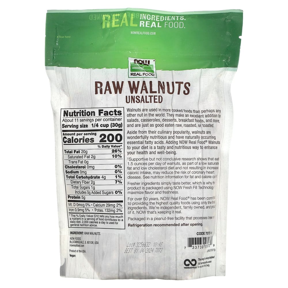 NOW Foods Real Food Raw Unsalted Walnuts 340g (12 oz)