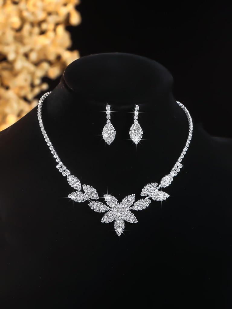 European Style Diamond-Inlaid Evening Necklace & Jewelry Set for Brides