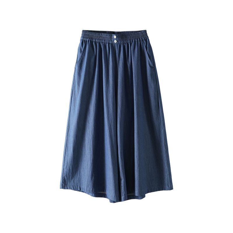 Plus size women clothing [Artistic Denim Skirted Leggings] Retro Casual Summer Chubby Girl High Waist Drape Wide Leg Cropped Pants